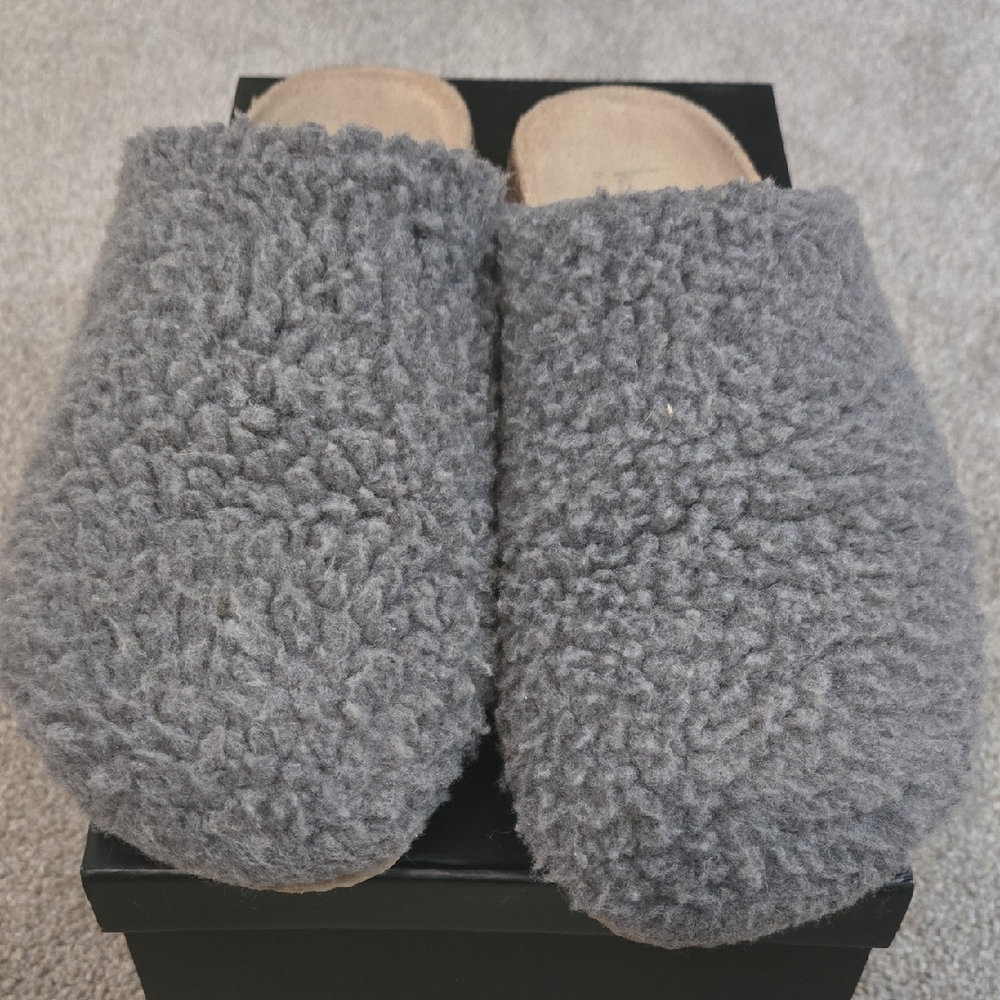 Nicole Miller Gray Fuzzy Mules